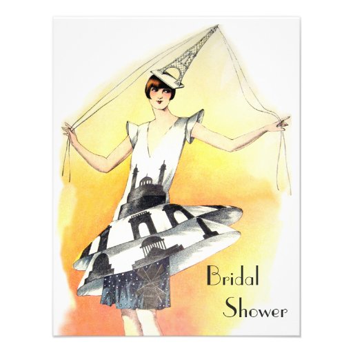 Vintage Girl in Eiffel Tower Costume Bridal Shower Custom Invitations