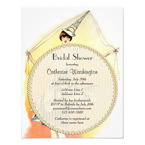 Vintage Girl in Eiffel Tower Costume Bridal Shower Custom Invitations