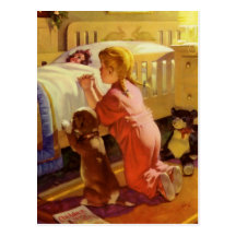 Vintage Girl Praying with Dog; Bedtime Prayers Post Card