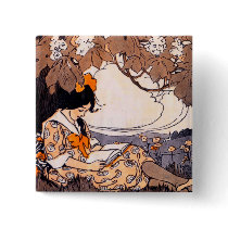 Vintage Girl Reading Under a Tree Pin