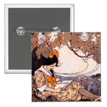 Vintage Girl Reading Under a Tree Pin