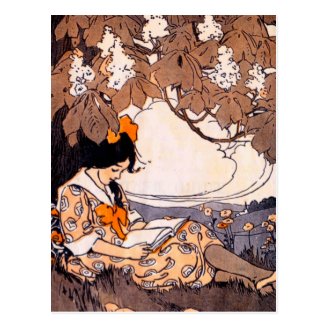 Vintage Girl Reading Under a Tree Post Cards