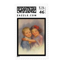Vintage Girl Sitting on Boy, Hugging, Portrait postage by KahunaLuna Vintage Girl Sitting on Boy, Hugging, Portrait postage