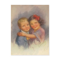 Vintage Girl Sitting on Boy, Hugging, Portrait postcards by KahunaLuna Vintage Girl Sitting on Boy, Hugging, Portrait postcards