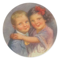Vintage Girl Sitting on Boy, Hugging, Portrait stickers by KahunaLuna Vintage Girl Sitting on Boy, Hugging, Portrait stickers