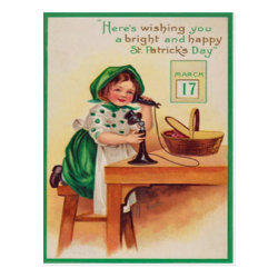 Vintage Girl Telephone St Patrick's Day Card Postcards
