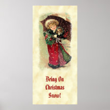 Vintage Girl Umbrella Snow CH410 Poster