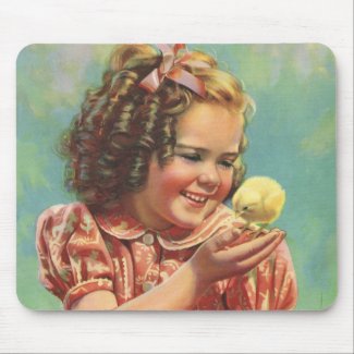 Vintage Girl with Baby Chick mousepad