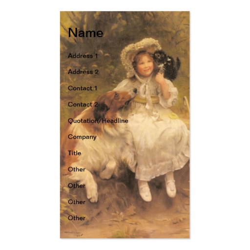Vintage Girl With Collie and Kitten Business Cards (front side)