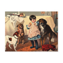Vintage Girl With Dogs Postcard