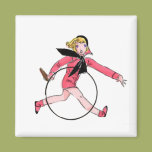 Vintage Girl With Hoop Refrigerator Magnet