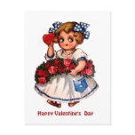 Vintage Girl with Polka Dot Bow, Roses & Heart postcards