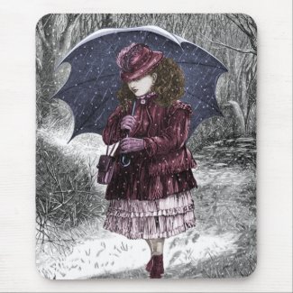 Vintage Girl With Umbrella In Snow Storm mousepad