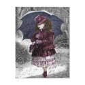 Vintage Girl With Umbrella In Snow Storm Postcard by Vintage_Gifts Vintage Girl With Umbrella In Snow Storm Postcard