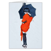 Vintage Girl With Umbrella Note Card