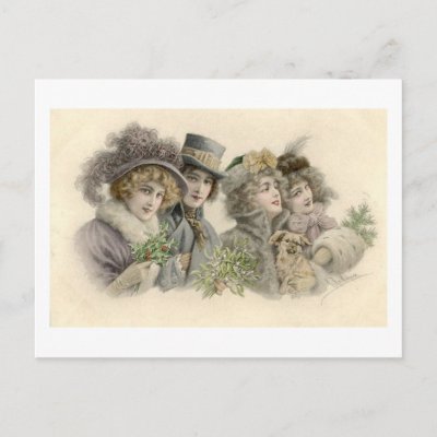 Vintage Girls and Dog Holiday Card Postcards by vintagegiftmall