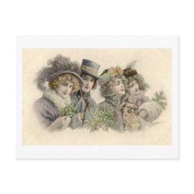 Vintage Girls and Dog Holiday Card Postcards by vintagegiftmall