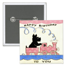 Vintage Girls Birthday Square Button