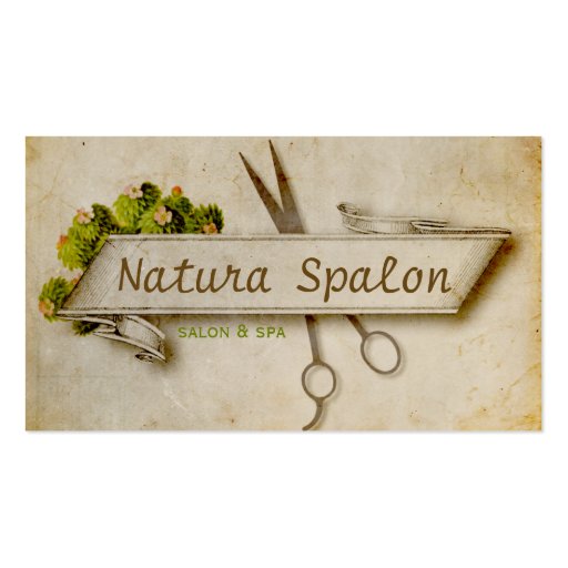 vintage girly hair stylist scissors natural paper business cards (front side)