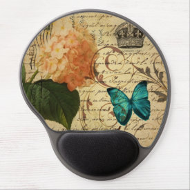 vintage girly Hydrangea butterfly swirls scripts Gel Mouse Pad