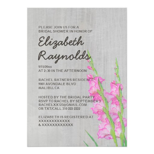 Vintage Gladiolus Bridal Shower Invitations