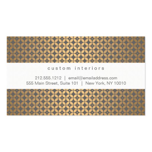 Vintage Glamour in Gold and Gray Designer Business Card Template (back side)