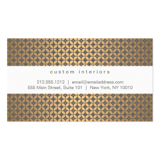 Vintage Glamour in Gold and Gray Designer Business Card Template (back side)