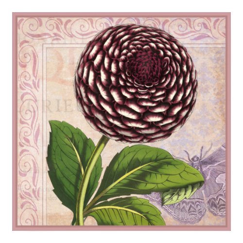 Vintage Dahlia Collage with Damask Background – Elegant Poster