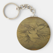 Vintage Gold Birds Line Drawings Key Chain