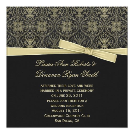 Vintage Gold Black Damask Post Wedd Personalized Announcement