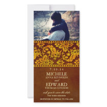 Vintage Gold & Brown Damask Lace Save the Date Custom Photo Card