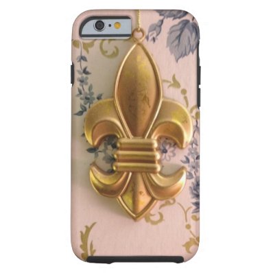 Vintage gold fleur de lis blue damask tough iPhone 6 case