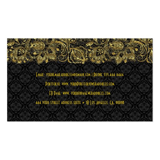 Vintage Gold Lace & Floral Damasks Business Cards (back side)