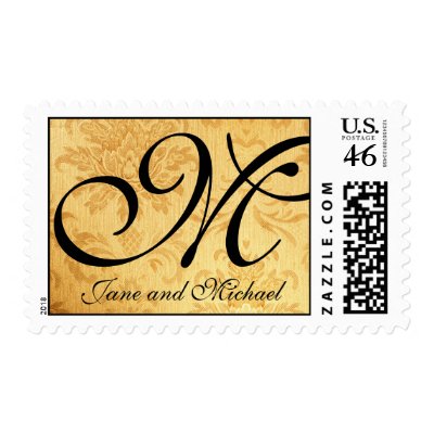 Vintage Gold Monogram Wedding Postage