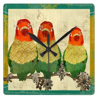 Vintage Golden Love Birds Clock