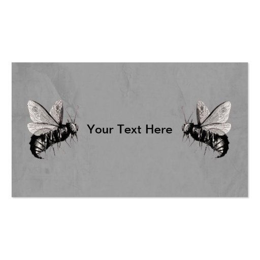 Vintage Gothic Bees Skull Wings Gray Business Card Templates (back side)
