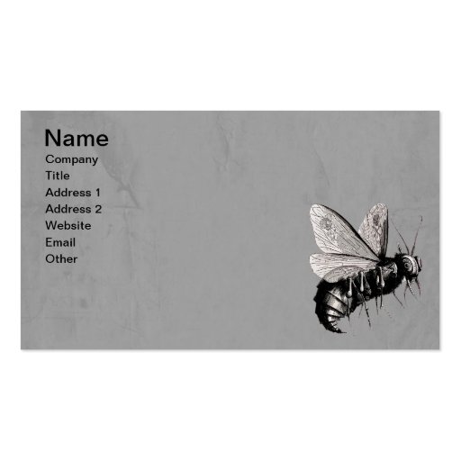 Vintage Gothic Bees Skull Wings Gray Business Card Templates (front side)