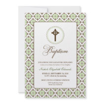 Vintage Grace Baptism 5x7 Invitation (brown/sage)
