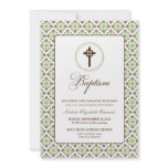 Vintage Grace Baptism 5x7 Invitation (brown/sage)