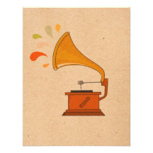 vintage grammophone with music splashes on brown custom announcements