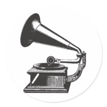 Vintage Gramophone Round Sticker
