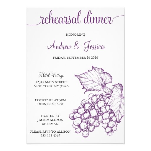 Vintage Grapes Wedding Rehearsal Dinner Invite