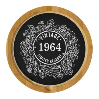 Vintage Grapevine Wine Stamp Black, Add Birth Year Round Cheeseboard