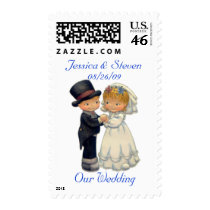 Vintage Graphic Bride and Groom Postage Stamp