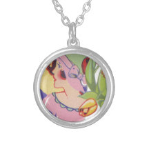 Vintage Graphics, Flapper holding flowers 1920s Necklace