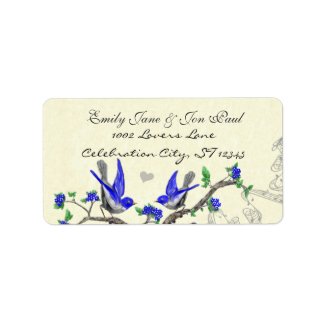 Vintage Grey Bird Royal Blue Blossoms Return Label