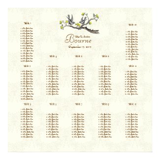 Vintage Gray Birds Yellow Bloom Seating 12 Tables print