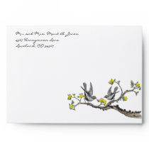 Vintage Gray Birds Yellow Flowers Envelopes