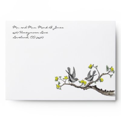 Vintage Gray Birds Yellow Flowers Envelopes
