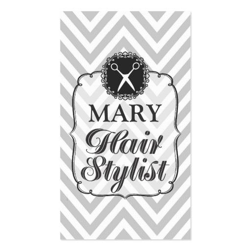 Vintage Gray Chevron Home Travelling Hair Stylist Business Card Template (front side)